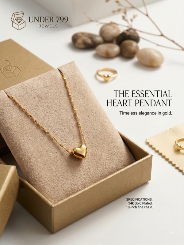 Gold Plated Heart Pendant Necklace - 18 Inch Fine Chain